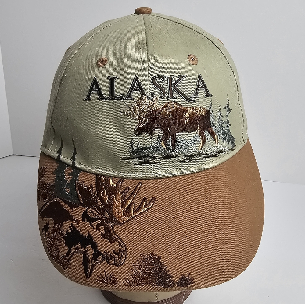 Alaska Moose Nature Spell‎ Out Leather Strapback Ball Cap Hat Arctic Circle VTG